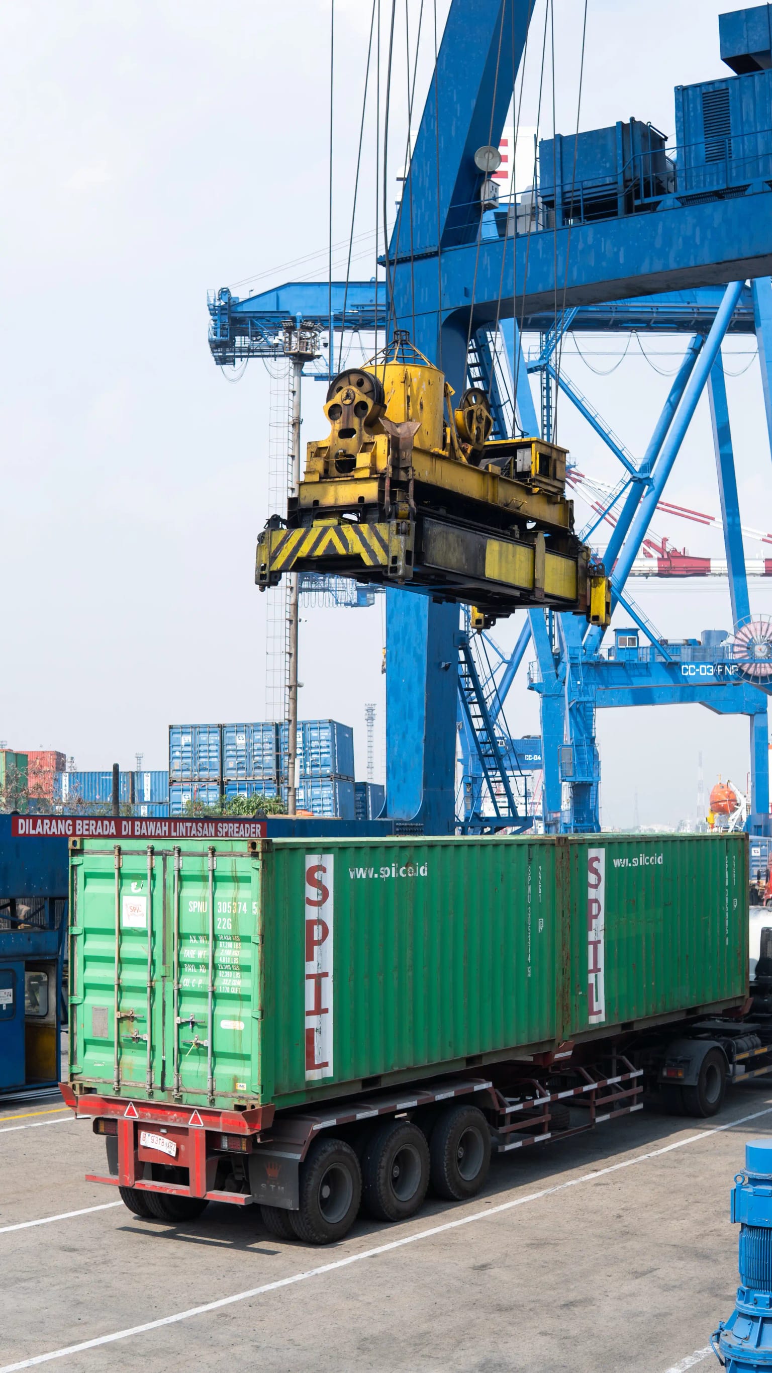Port crane loading cargo